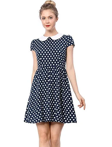 Women's Peter Pan Collar Above Knee Contrast Polka Dots Dress Embroidered unclassified dresses