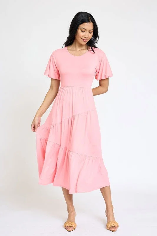 Plus Solid Diagonal Tiered Flowy Dress Elegant unclassified dresses