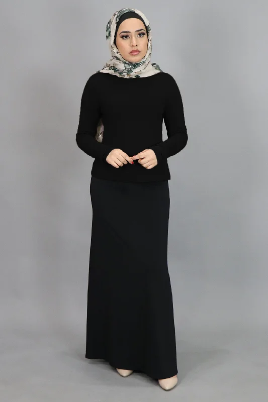 Black Long Sleeve Top Comfortable Maxi Skirt