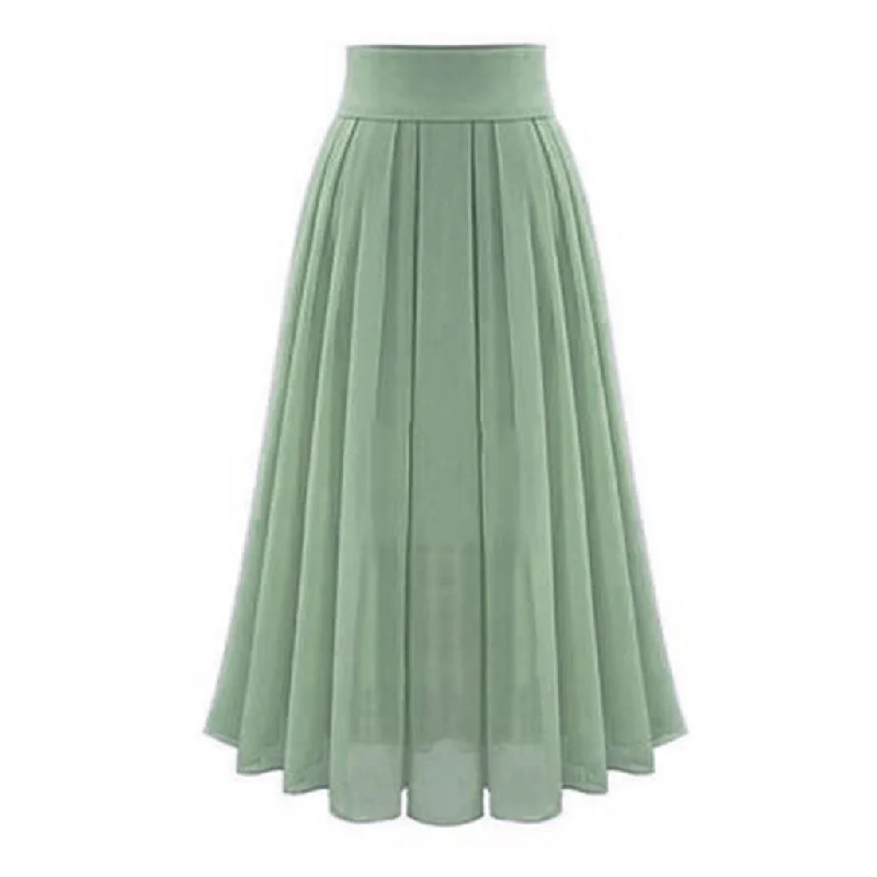 Chiffon High Waist Lace up Hip Long Skirt Pleated A-line Skirt