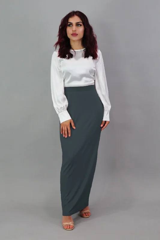 Luxe Spandex Maxi Skirt - Blue Gray Front Pocket Maxi