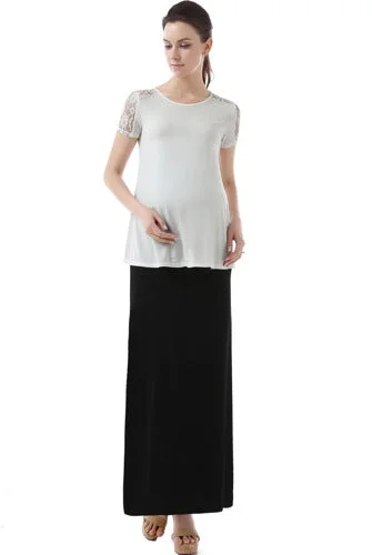 Momo Maternity Fold Over Waist Maxi Skirt Button-front Maxi Skirt