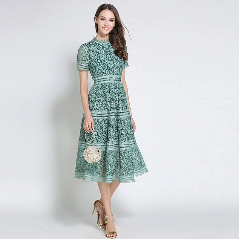 LADY LAIXI Lovely Lace Hollow-Out A-Line Dress Sleeveless Lace Dress