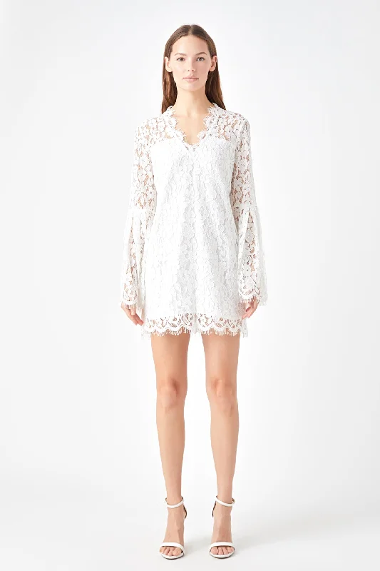 Bell Sleeve V-Neck Lace Dress Lace Dress Sparkly