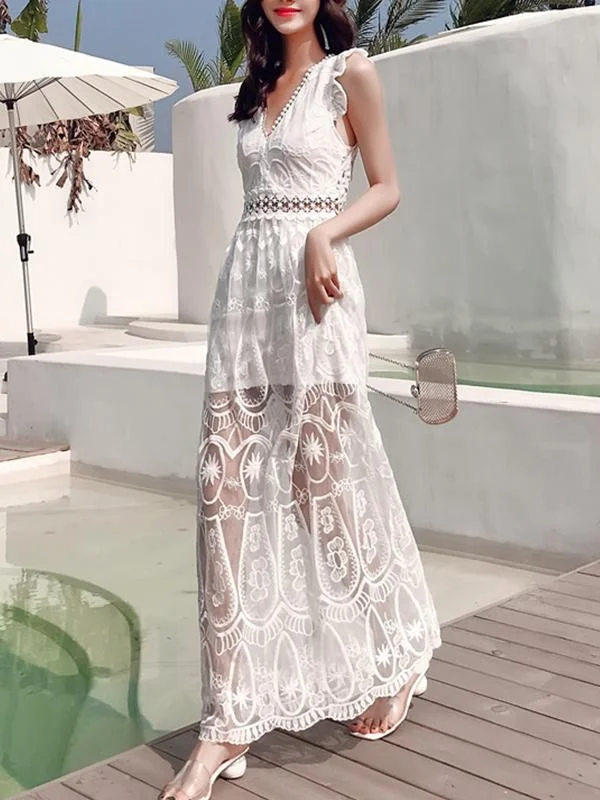 Bohemian Holiday Lace Sexy Backless Beach Long Dress Classic Lace Dress