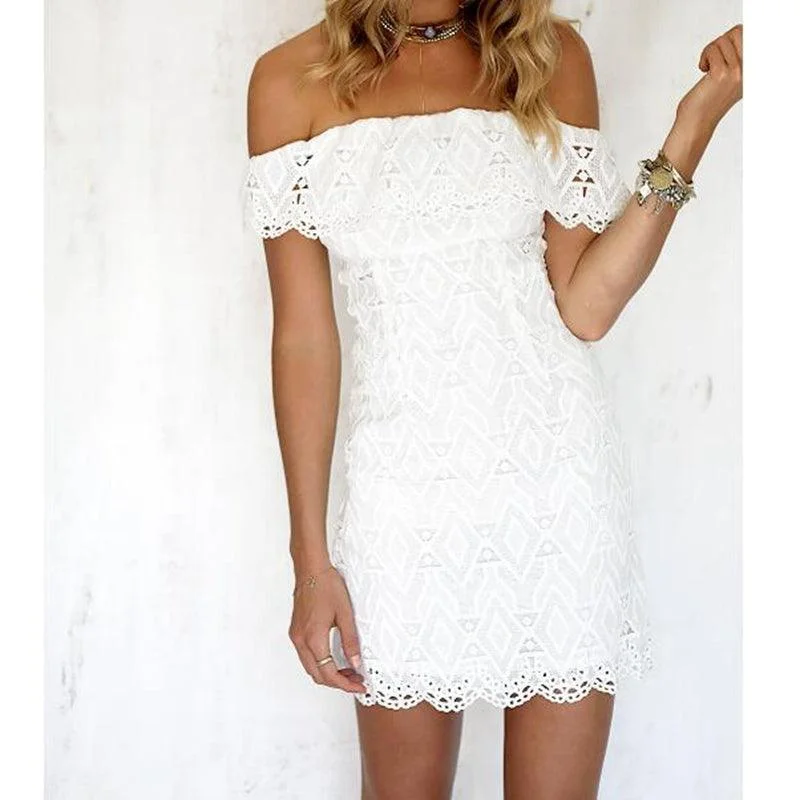 Lace white dress Lace High Neck Dress