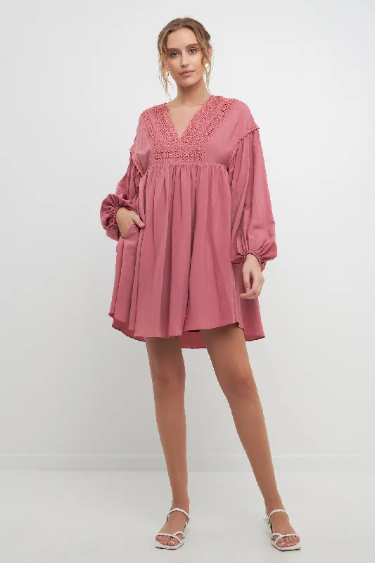 Laced Blouson Sleeve Shift Dress Lace Dress Day