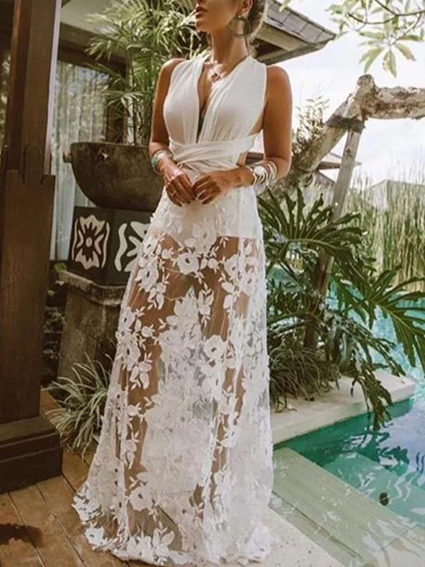 Summer New Dress Perspective Lace Hollow Beach Long Dress Lace Gown Style