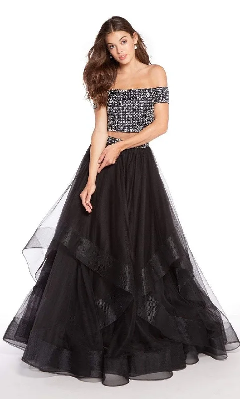 Alyce Paris 60208 - Off Shoulder Adorned Croptop A-LIne Tulle Gown Tulle Dress Simple