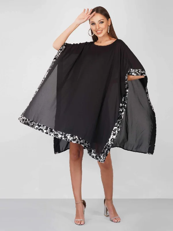 Attic Curves Dual Tone Sequins Cape Dress Sequin Fit Dress