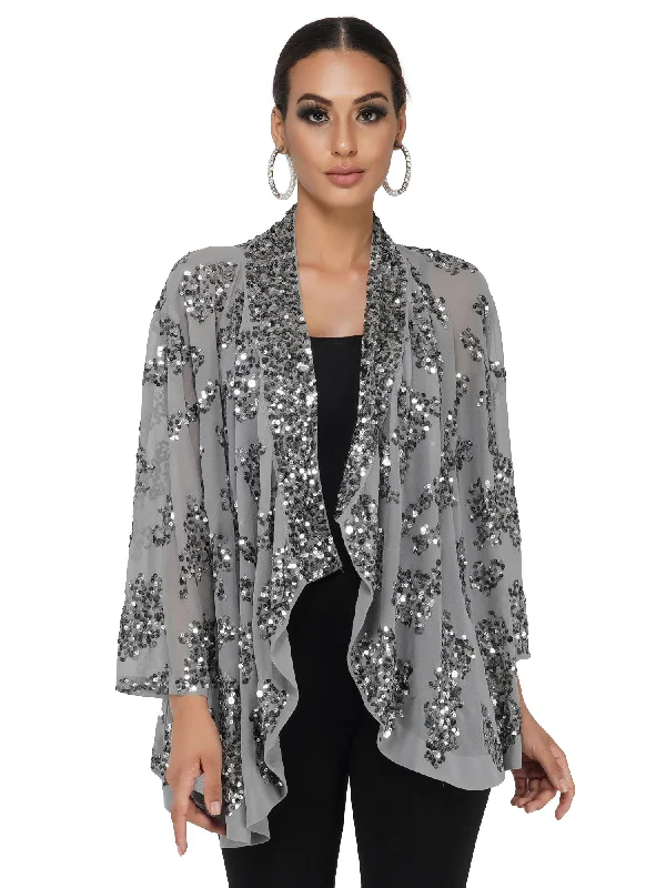 Attic Curves Grey Shrug With Sequin Work Sequin A-line Dress