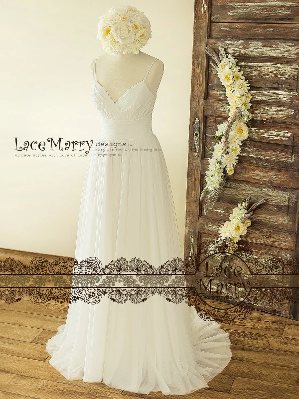 Boho Summer Wedding Dress from Soft Tulle in A Line Shape Floor-length Tulle Dress