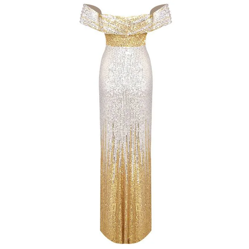 Megan Crystal Sequin Maxi Dress Ruffled Sequin Dress