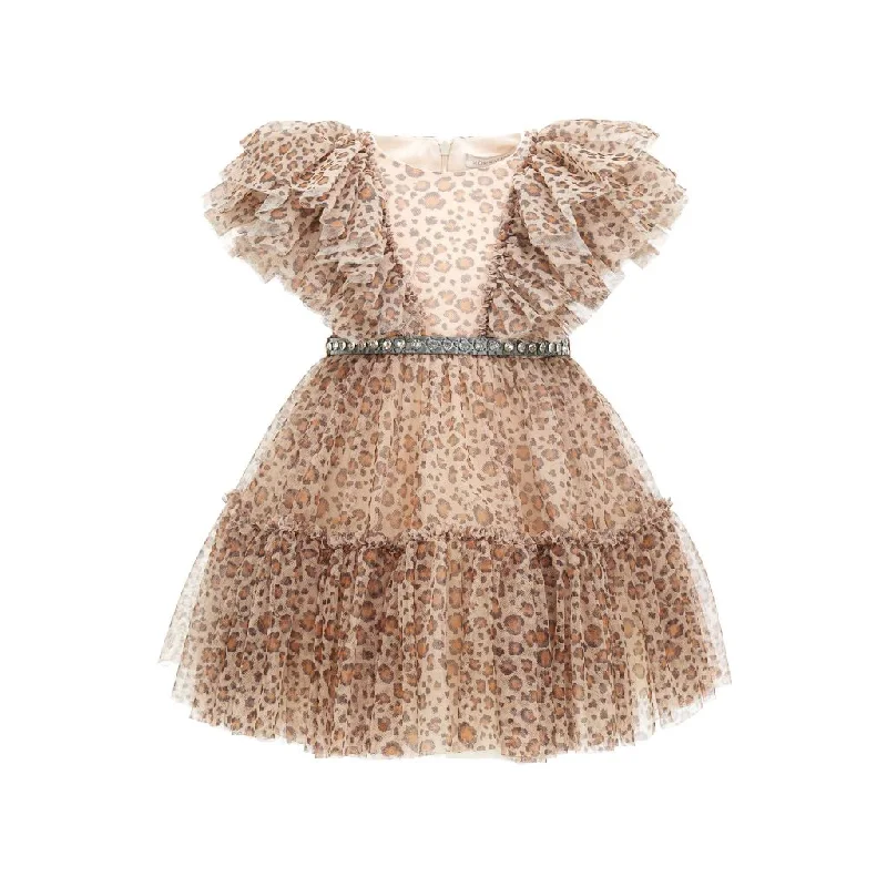 Beige Leopard Print Tulle Dress Tulle Dress Chic