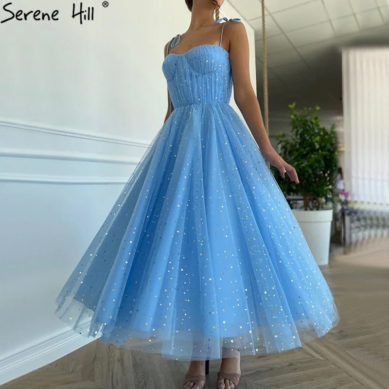 Serene Hill Blue A-Line Simple Evening Dresses Tulle Sleeveless Ankle Length Formal Dress 2024 LA70684 Tulle Dress Flow