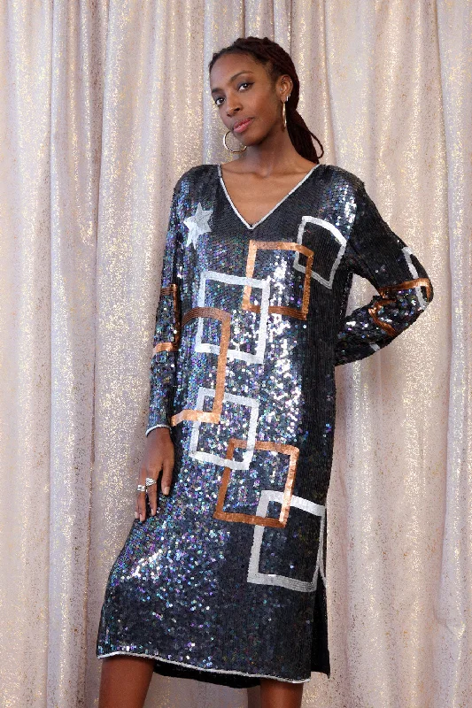 Starry Squares Sequined Shift M Glamorous Sequin Dress