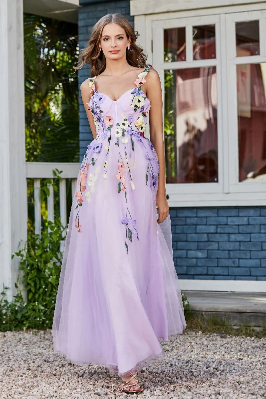 Sweetheart Flowers Tea Length Tulle Gown Bohemian Tulle Dress