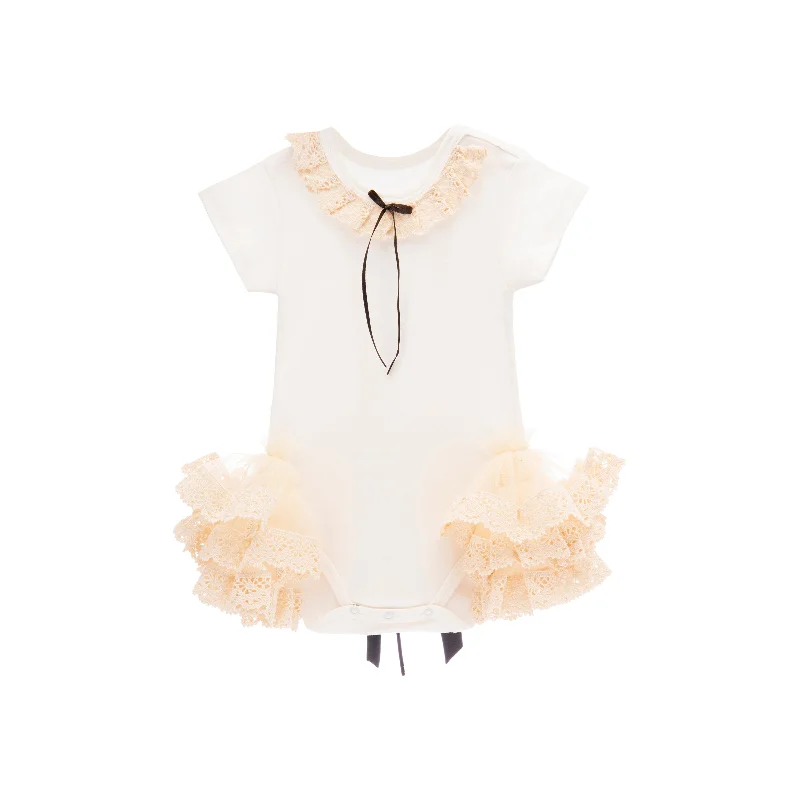 Beige Ruffle Tulle Babysuit Dress Tulle Lace Dress