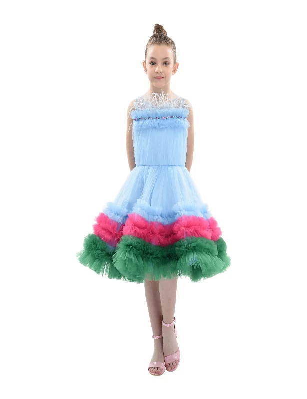 Blue Granada Ruffle Tulle Dress Short Tulle Dress