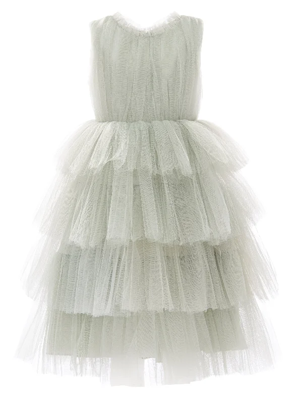 Green Farvue Tiered Tulle Dress White Lace Tulle