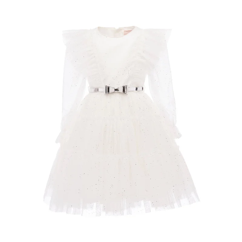 White Komina Glitter Tulle Dress Tulle A-line Dress