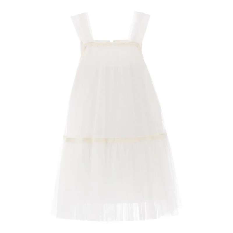 White Square Tulle Overlay Dress Tulle Dress Set