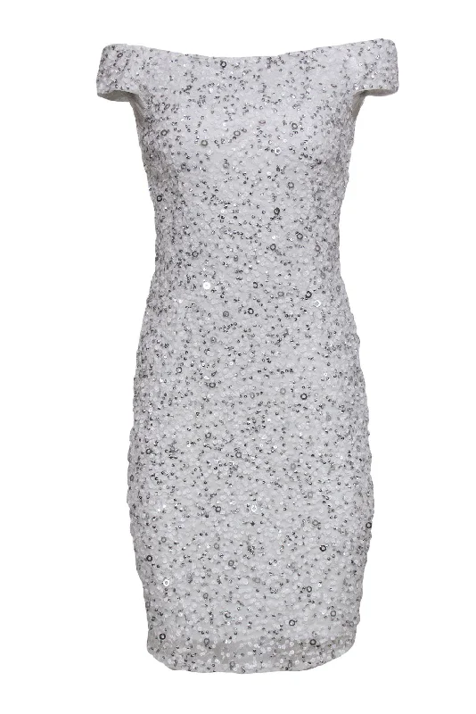 Adrianna Papell - White Sequin Off-the-Shoulder Bodycon Dress Sz 4 Classic Bodycon Dress