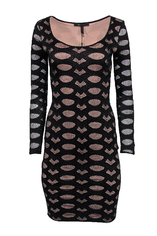 BCBG Max Azria - Black Embroidered Mesh Bodycon Dress Sz XXS Chic Bodycon Gown