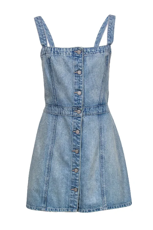 Boyish - Light Wash "Kennedy" Button Front Denim Bodycon Sz L Bodycon Wrap Gown