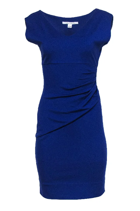 Diane von Furstenberg - Indigo V-Neck Bodycon w/ Ruched Side Sz 4 Mesh Bodycon Gown