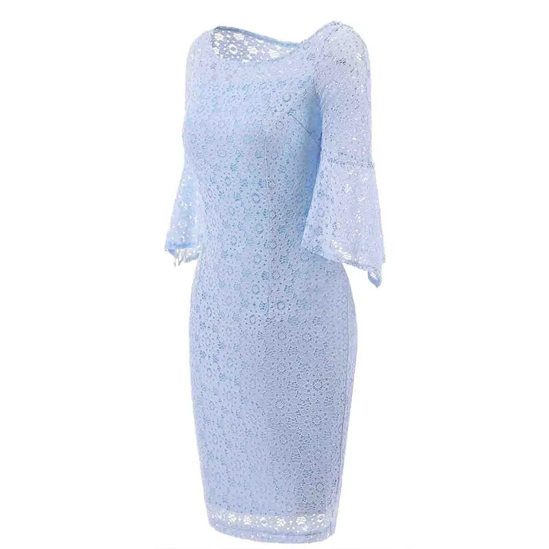 Hollow Out Plain Lace Bell Sleeve Bodycon Dress #Bodycon Dress #Lace Dress Glam Bodycon Dress