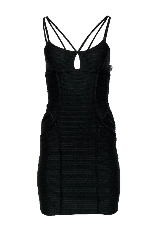 Jill Stuart - Black Ribbed Strappy Bodycon Dress Sz 4 Chic Bodycon Fit