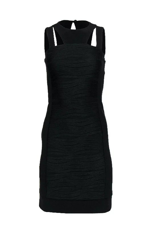 Joseph Ribkoff - Black Ribbed Bodycon Dress w/ Cutouts Sz 2 Casual Bodycon Dress