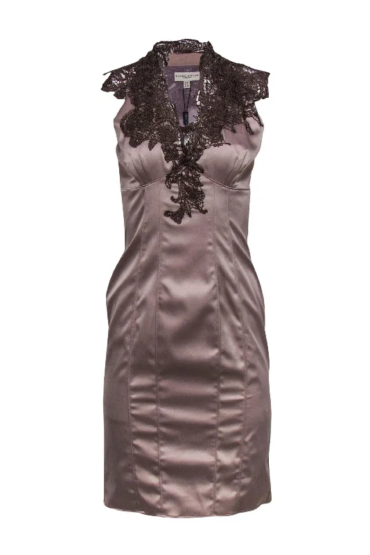 Karen Millen - Mauve Satin Bodycon Dress w/ Lace Sz 8 Bodycon Party Dress