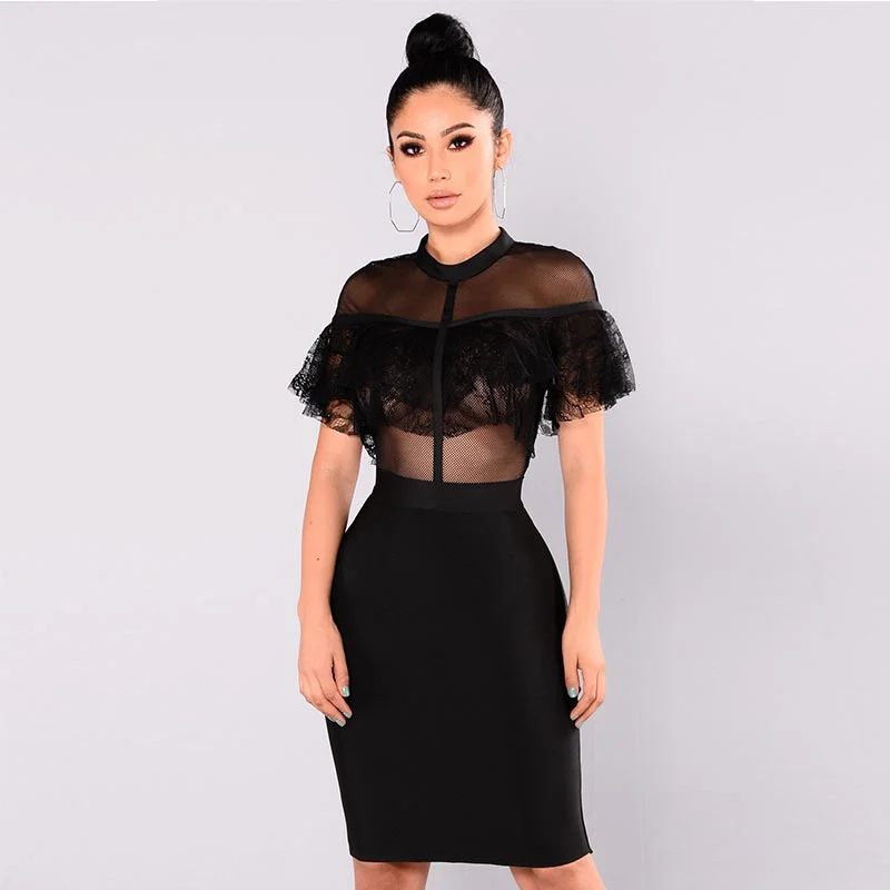 Kaye Lace Ruffle Dress #Bodycon Dress #Black Simple Bodycon Gown