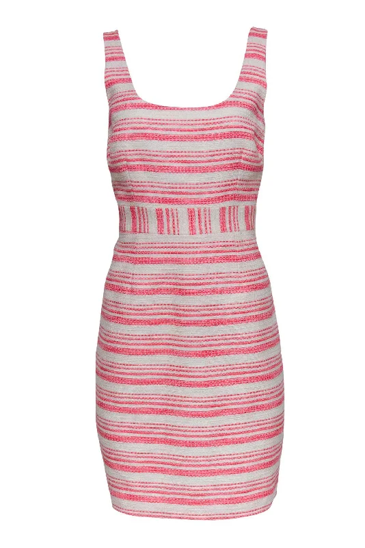 Trina Turk - Pink & White Striped Tweed Bodycon Dress Sz 10 Bodycon Pencil Dress