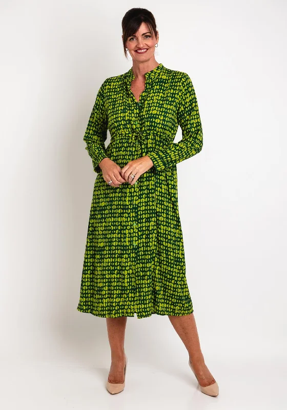 Natalia Collection Geometric Printed Midi Shirt Dress, Forest Green & Lime Printed Midi Skirt