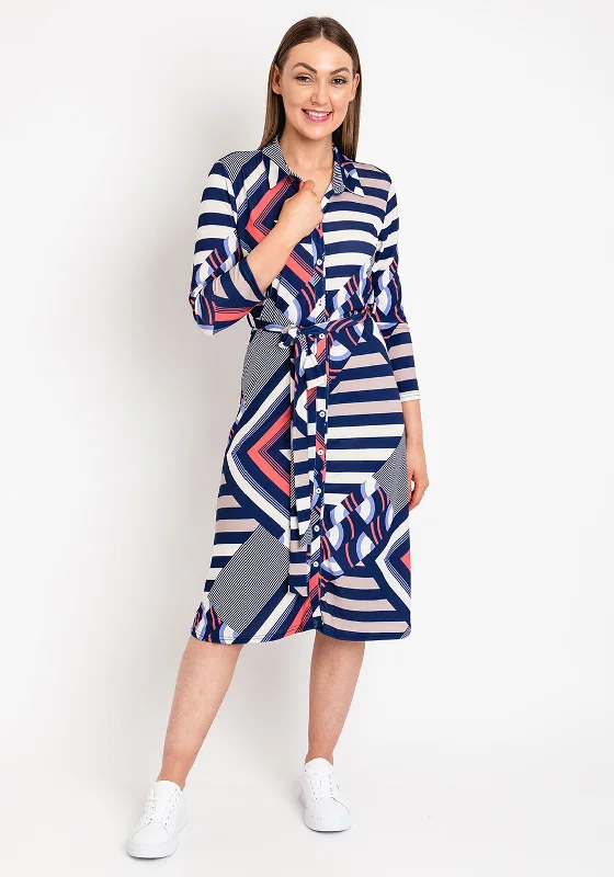 Anonymous Patterned Midi Shirt Dress, Navy Multi Boho Chic Midi