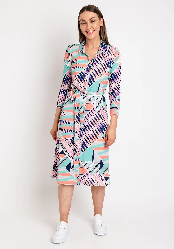 Anonymous Patterned Midi Shirt Dress, Mint Multi Printed Midi Outfit