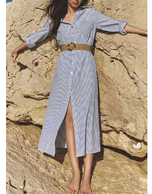 Jamie Luxe Striped Shirt Dress with Belt Relaxed Shirt Dress