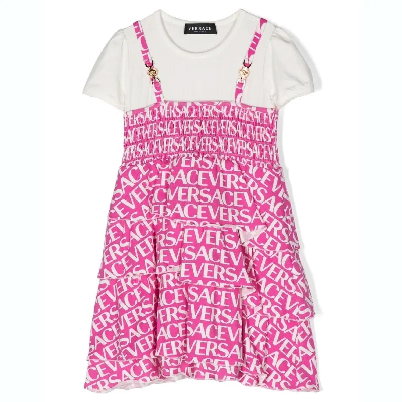 Pink & White Logo Cotton Jersey T-shirt Dress Day Shirt Dress