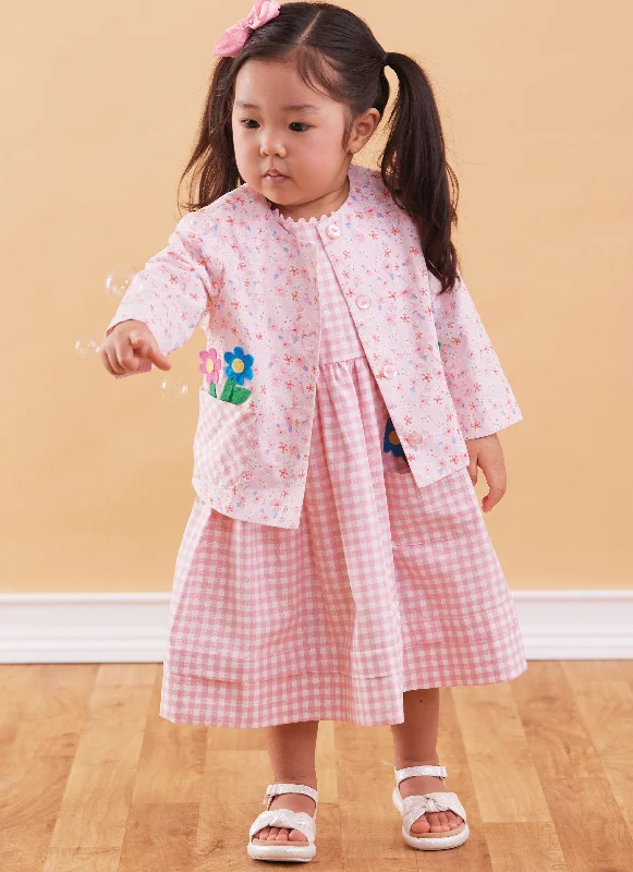 McCall's sewing pattern 8416 Toddlers' Romper, Dresses, Jacket and Shirt Blue Shirt Dress