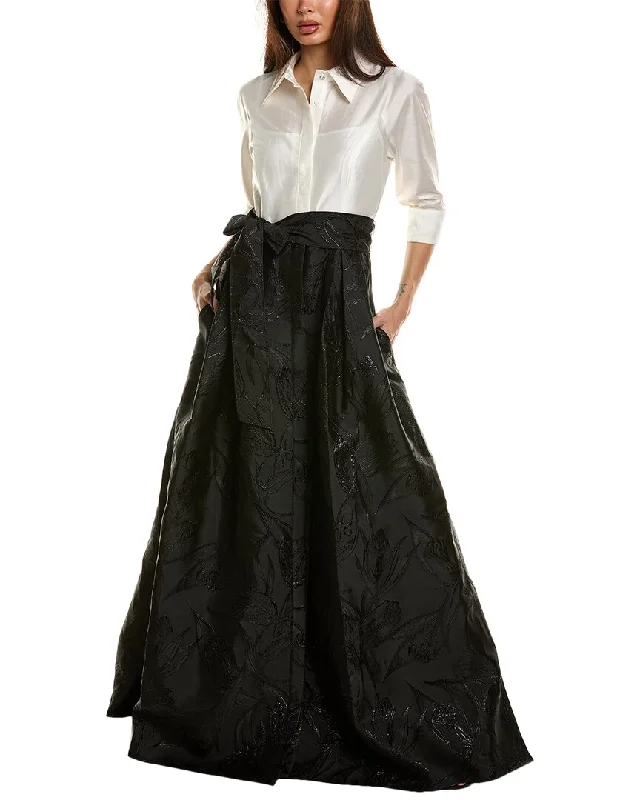 Teri Jon by Rickie Freeman Taffeta Shirt Gown Casual Button Shirt