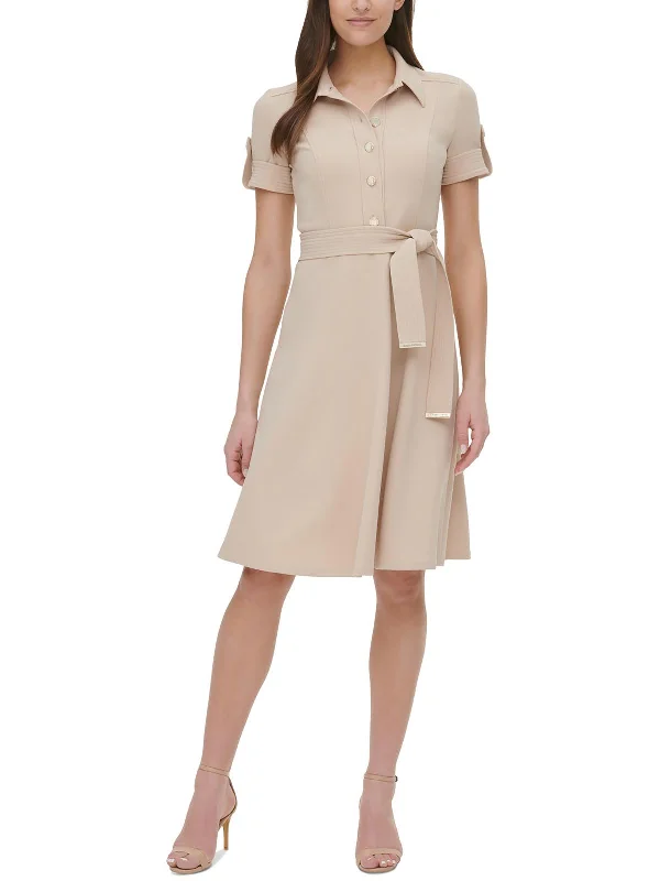 Womens Belted Collar Shirtdress Soft Shirt Dress