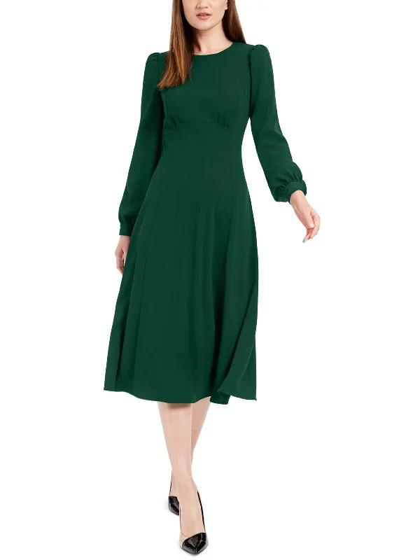 Womens Crewneck Midi Wear to Work Dress Cotton Midi Skirt