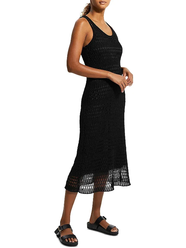 Womens Crochet Tea Length Midi Dress Sexy Midi Skirt