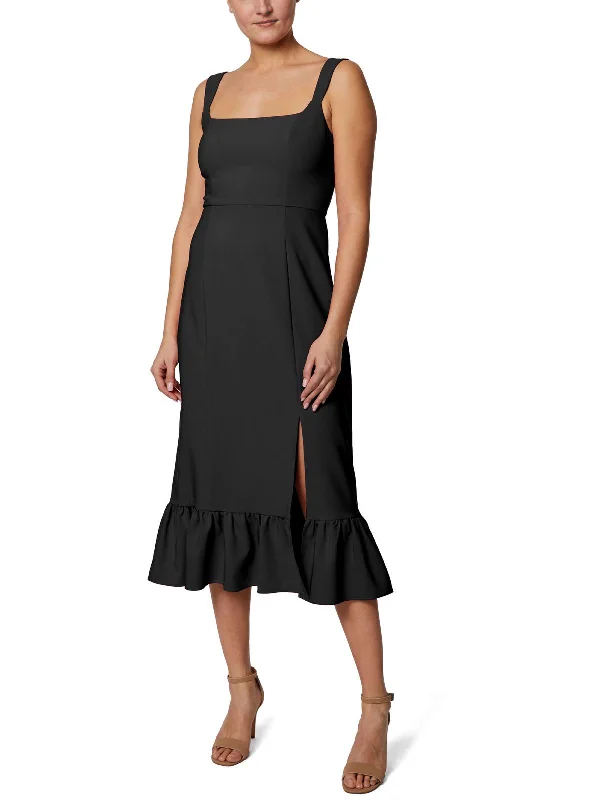 Womens Sleeveless Knee Midi Dress Front Button Midi